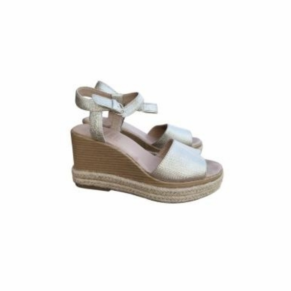 Sperry Leather Topsider Plushwave Fairwater Metallic Gold Tan Espadrille Wedge 9